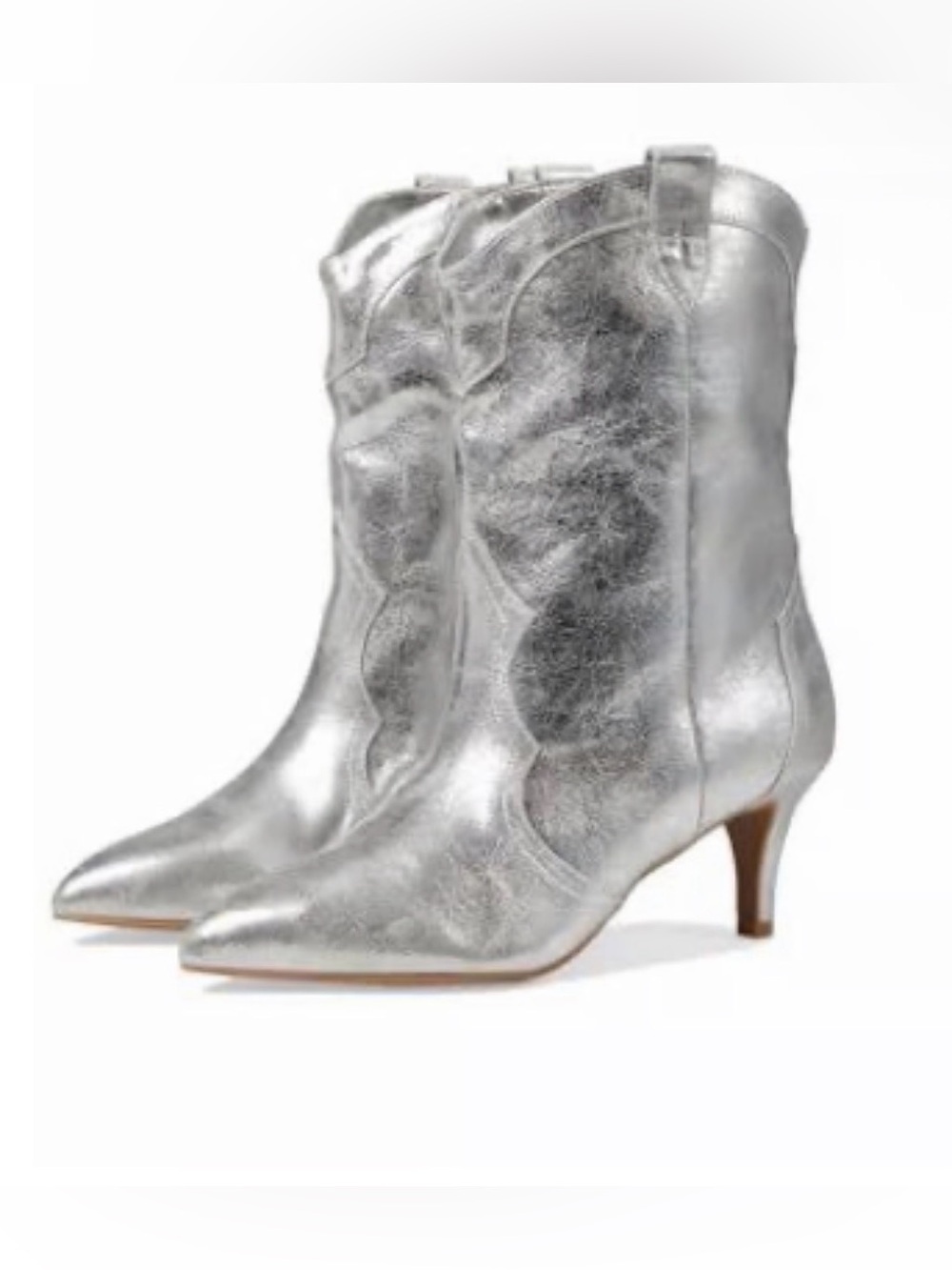 Dolce Vita DV Andres Silver Metallic Mid-Heel Western Cowboy Ankle Boots Womens